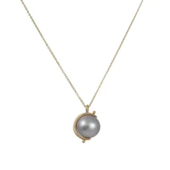 Carla Caruso - Sliver Moon with Grey Pearl Necklace